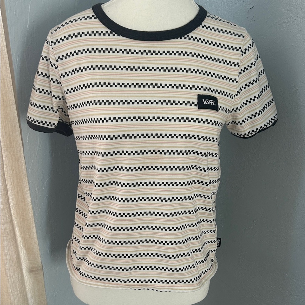 Vans Striped Tee in Black and Cream